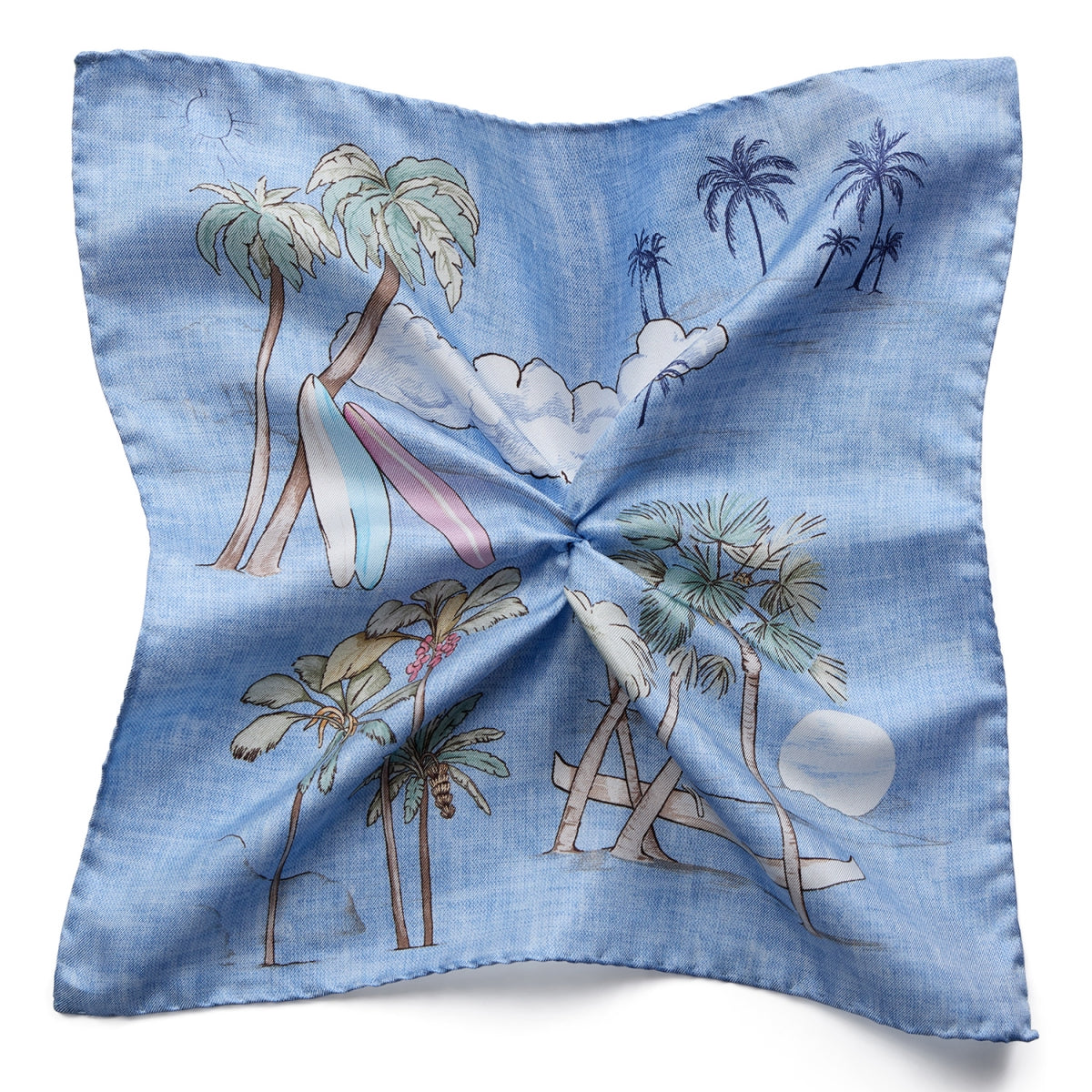 Pynteklud, lyseblå med palmer