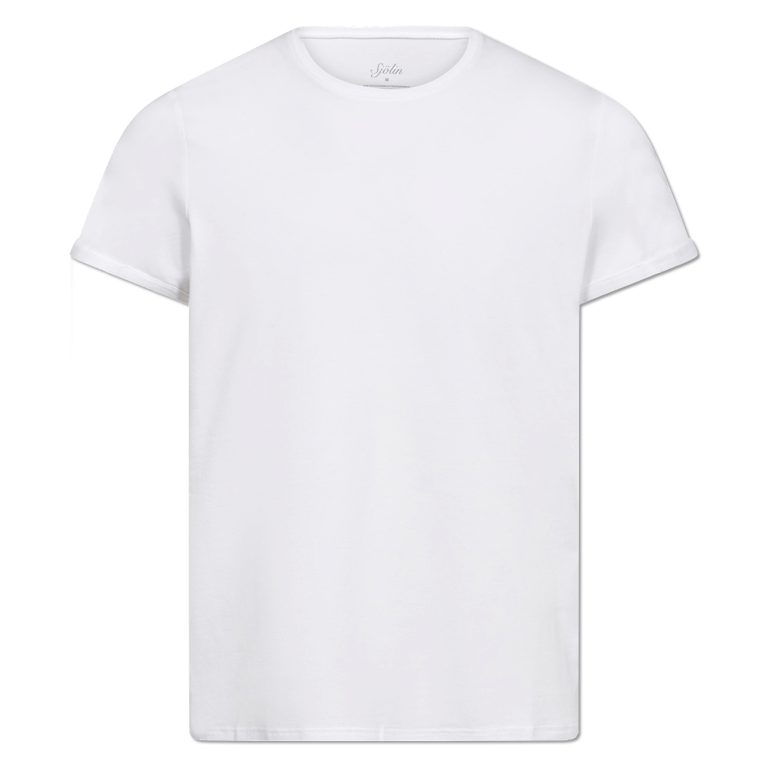 Enkel hvid crewneck t-shirt med en blød tekstur og et mærkeetiket på kraven