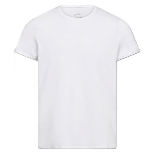Enkel hvid crewneck t-shirt med en blød tekstur og et mærkeetiket på kraven