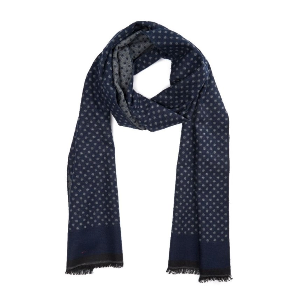 Silketørklæde, blå & grå prikker