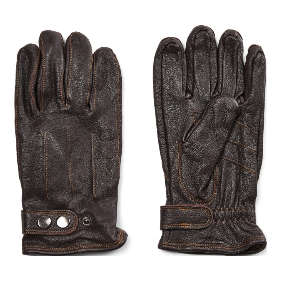 Læderhandsker med knapluk, mørkebrun