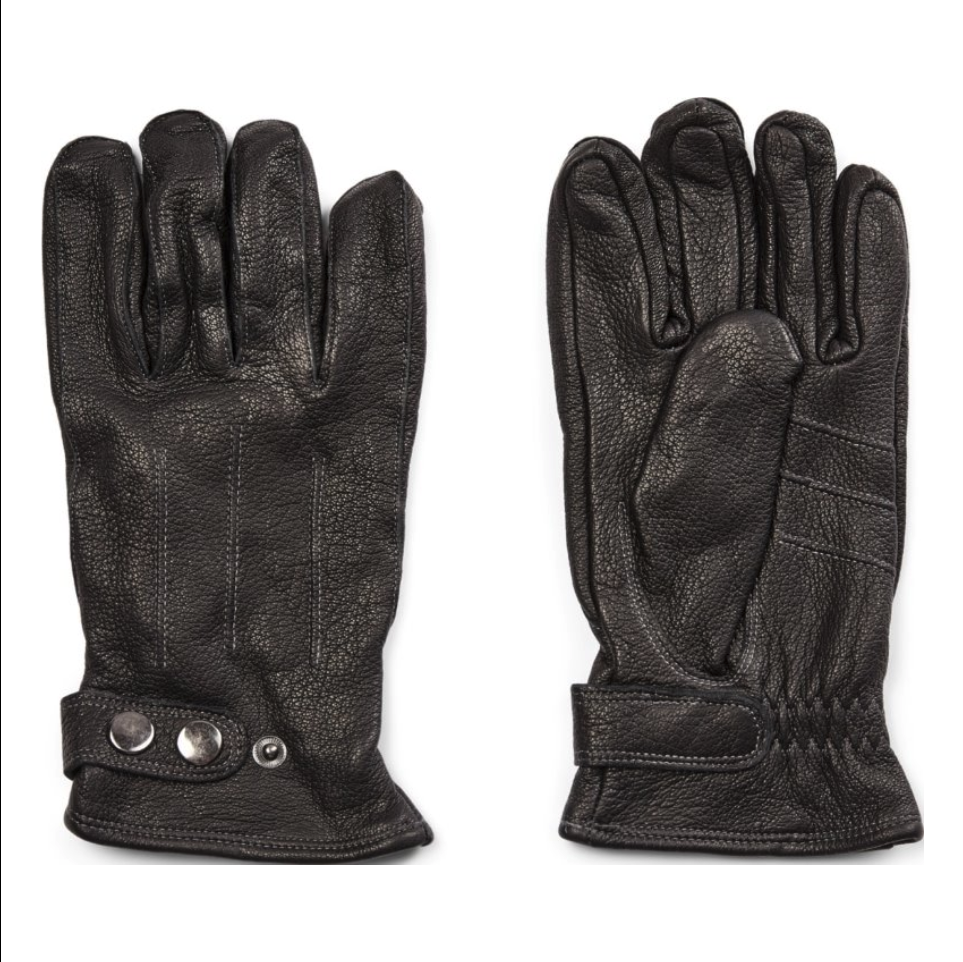 Læderhandsker med knapluk, sort