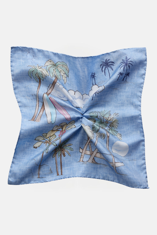 Pynteklud, lyseblå med palmer