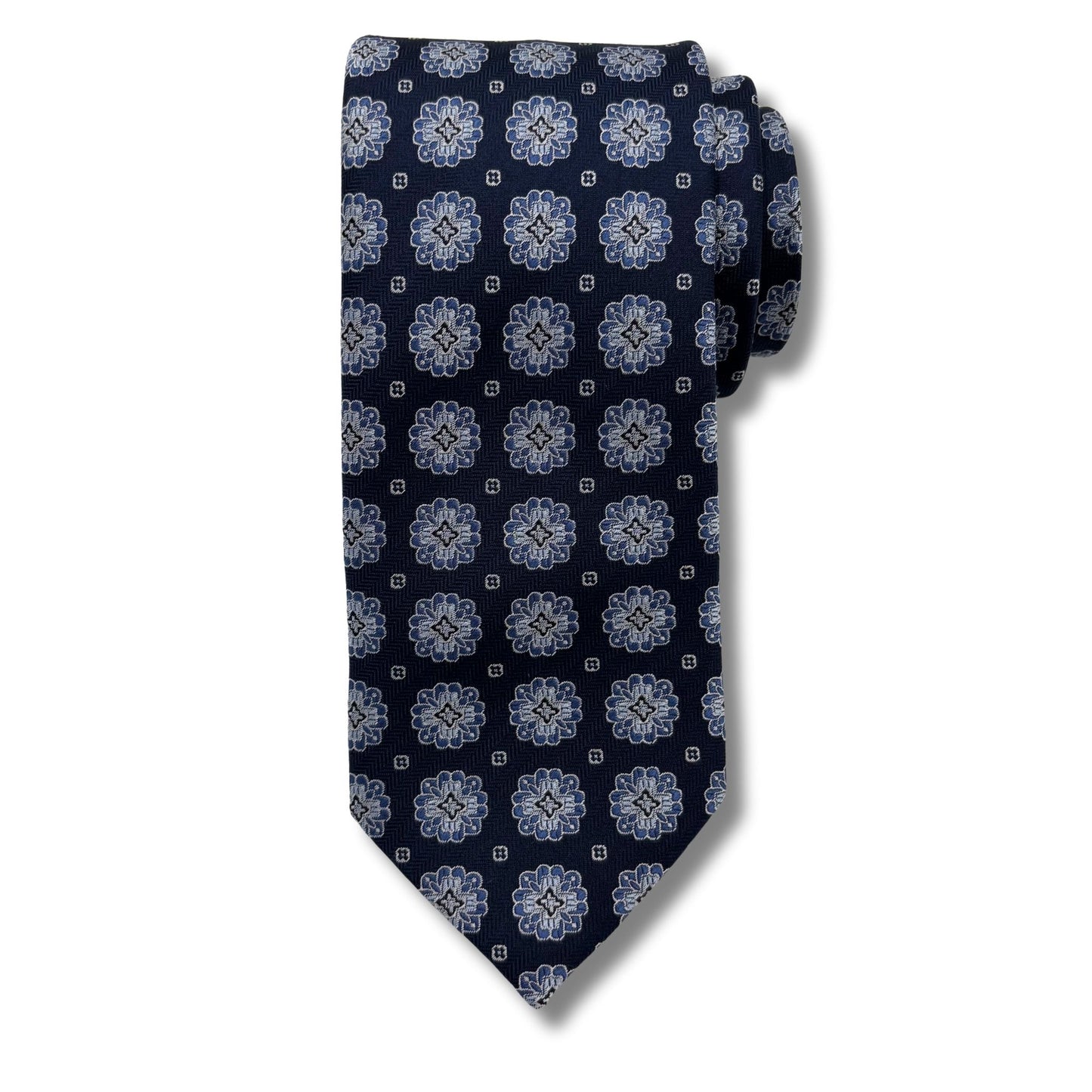 Silke Slips, Navy m. blå blomstret