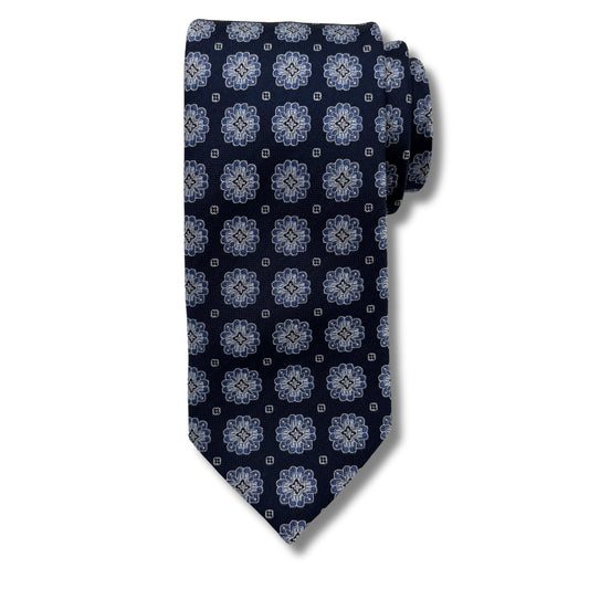 Silke Slips, Navy m. blå blomstret