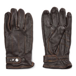 Læderhandsker med knapluk, mørkebrun